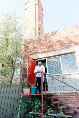 Lewis Wundenberg outside his Thebarton studio