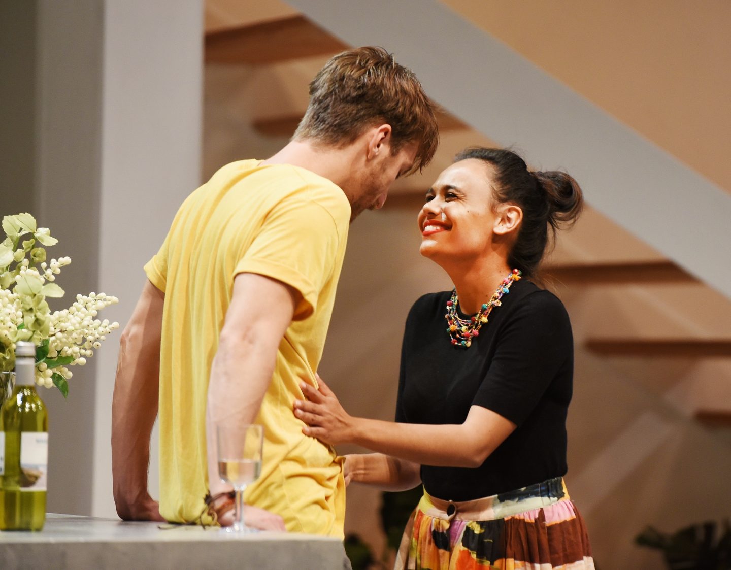 Tom Stokes and Miranda Tapsell in Black Is The New White