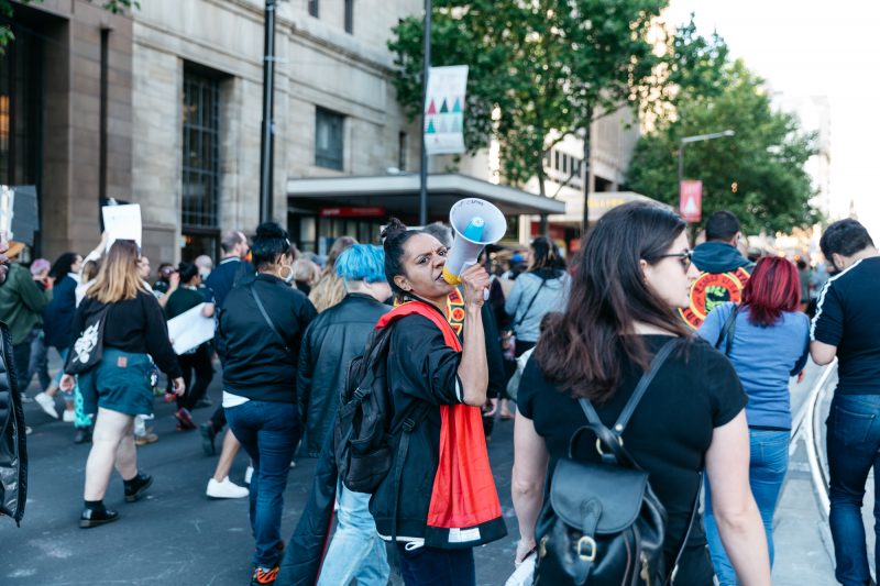 Hundreds march through Adelaide's CBD in solidarity with the Yuendumu community