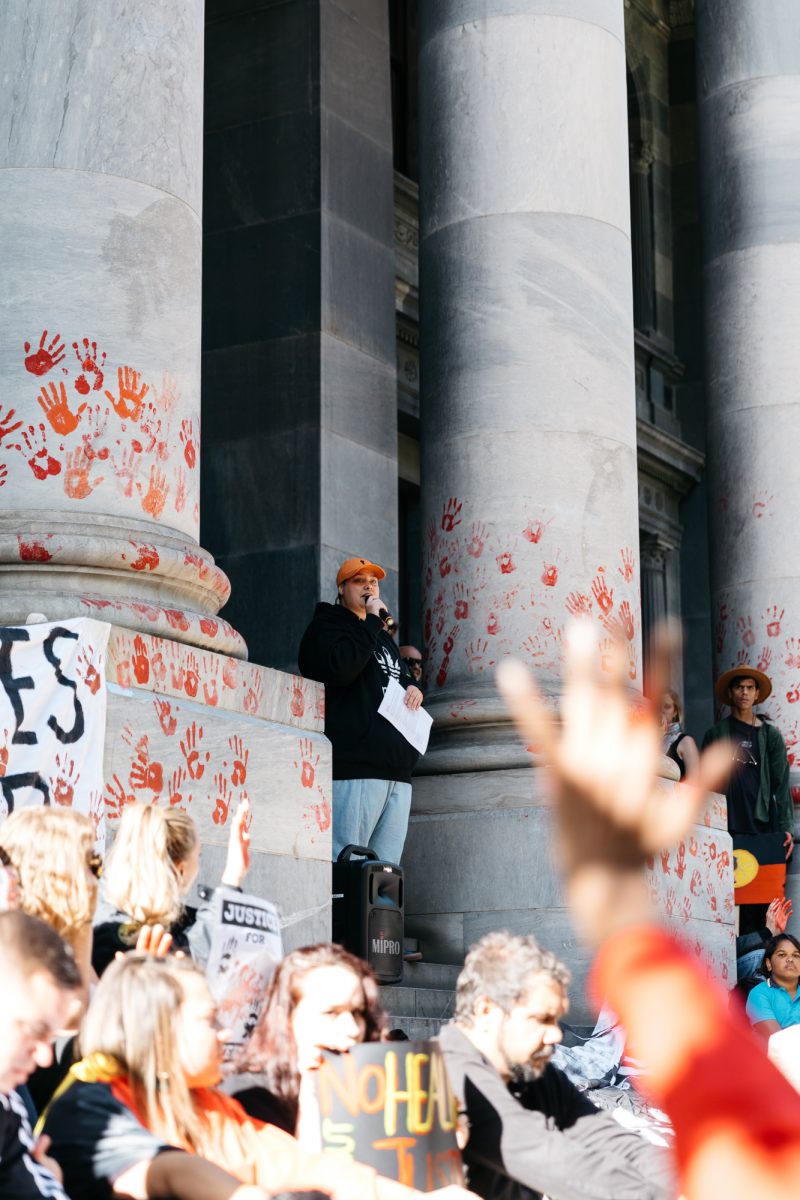 Hundreds rally in front of Parliament House in solidarity with the Yuendumu community