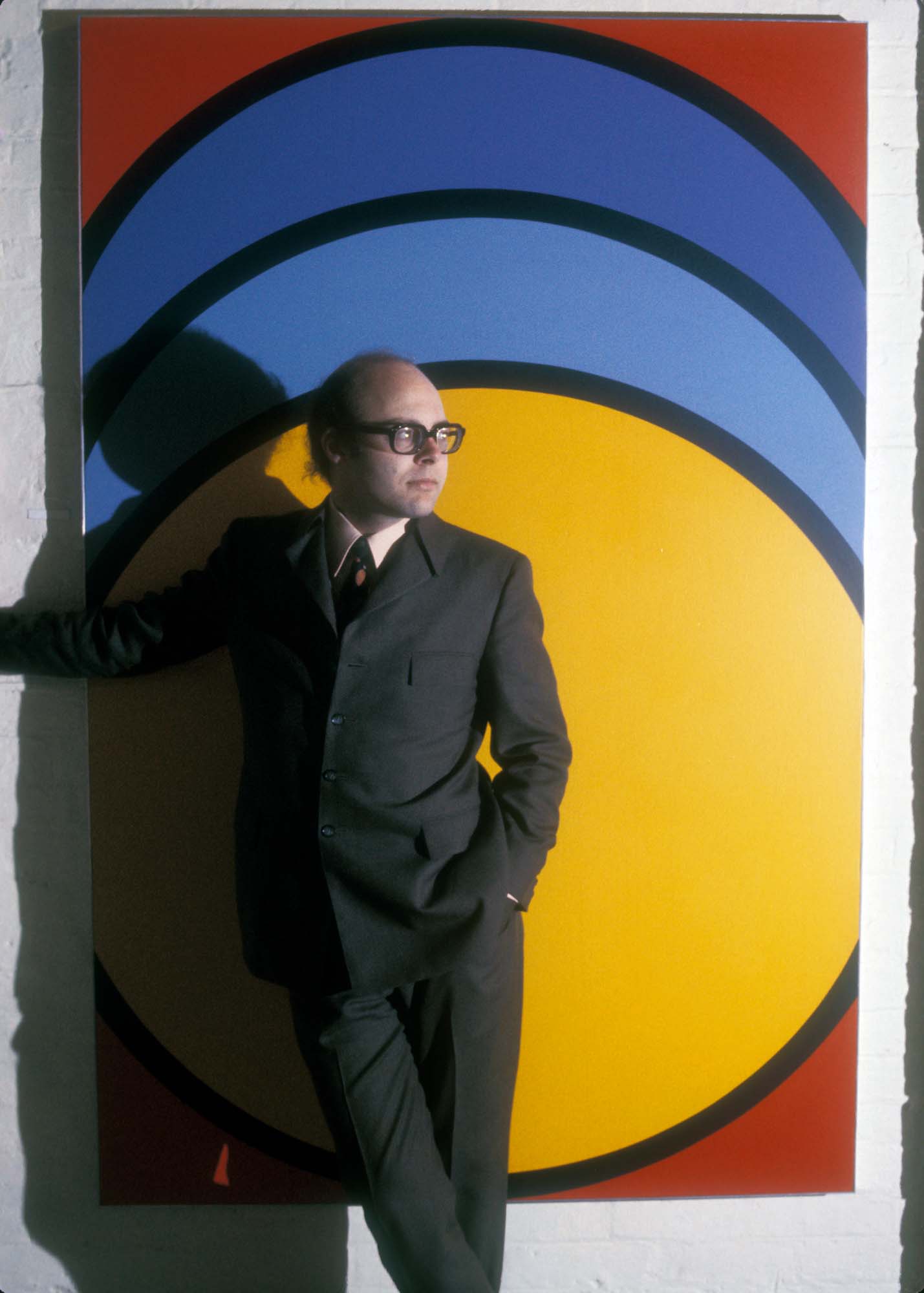 John Dallwitz with Positive yellow by David Dallwitz, Central Street Gallery, Sydney, 1969; photo: David Dallwitz.