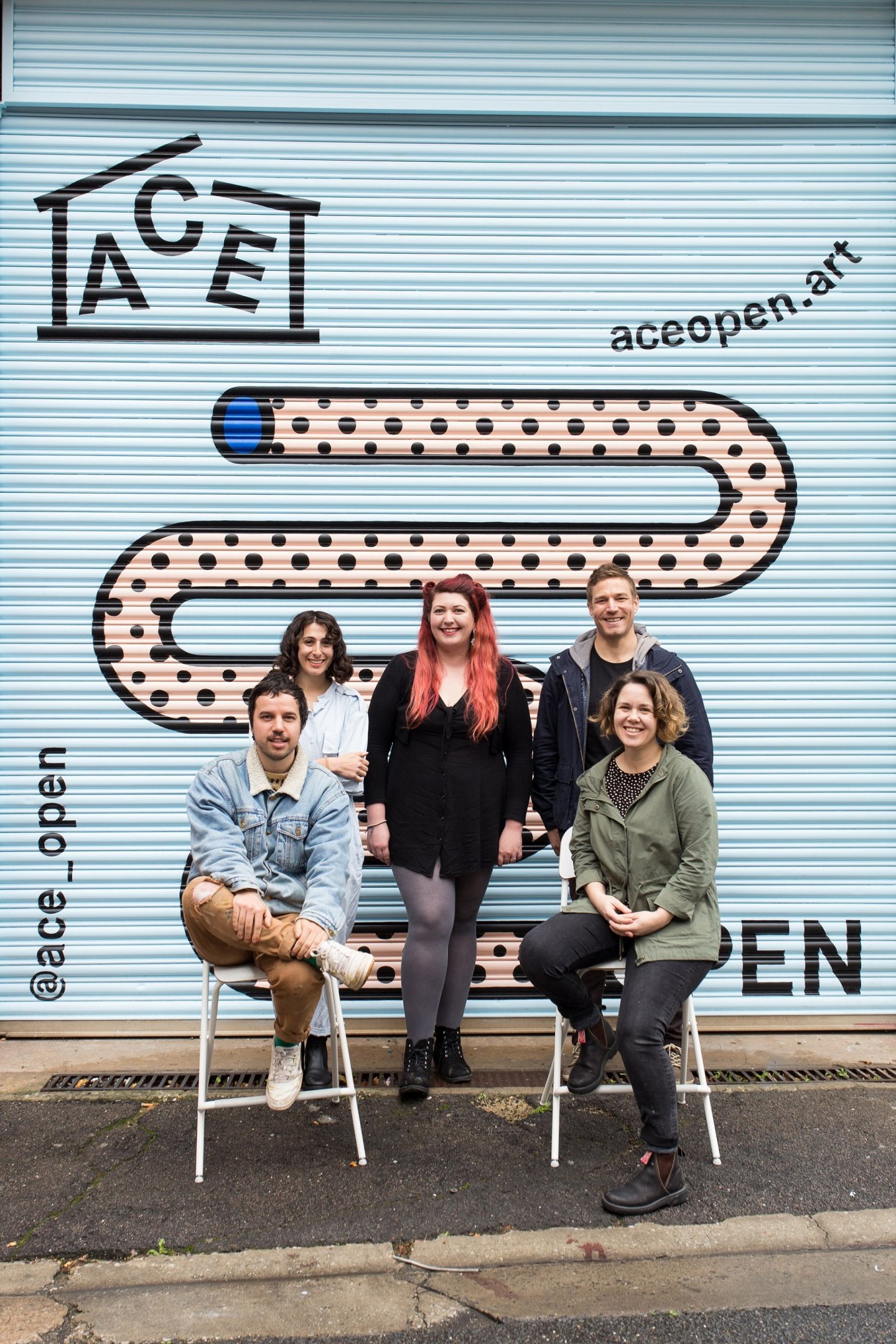 ACE Open Studio Artists, L_R Max Callaghan, Tara Rowhani-Farid, Jess Taylor, Steven Cybulka, Tamara Baillie photo by Elizabeth Harper