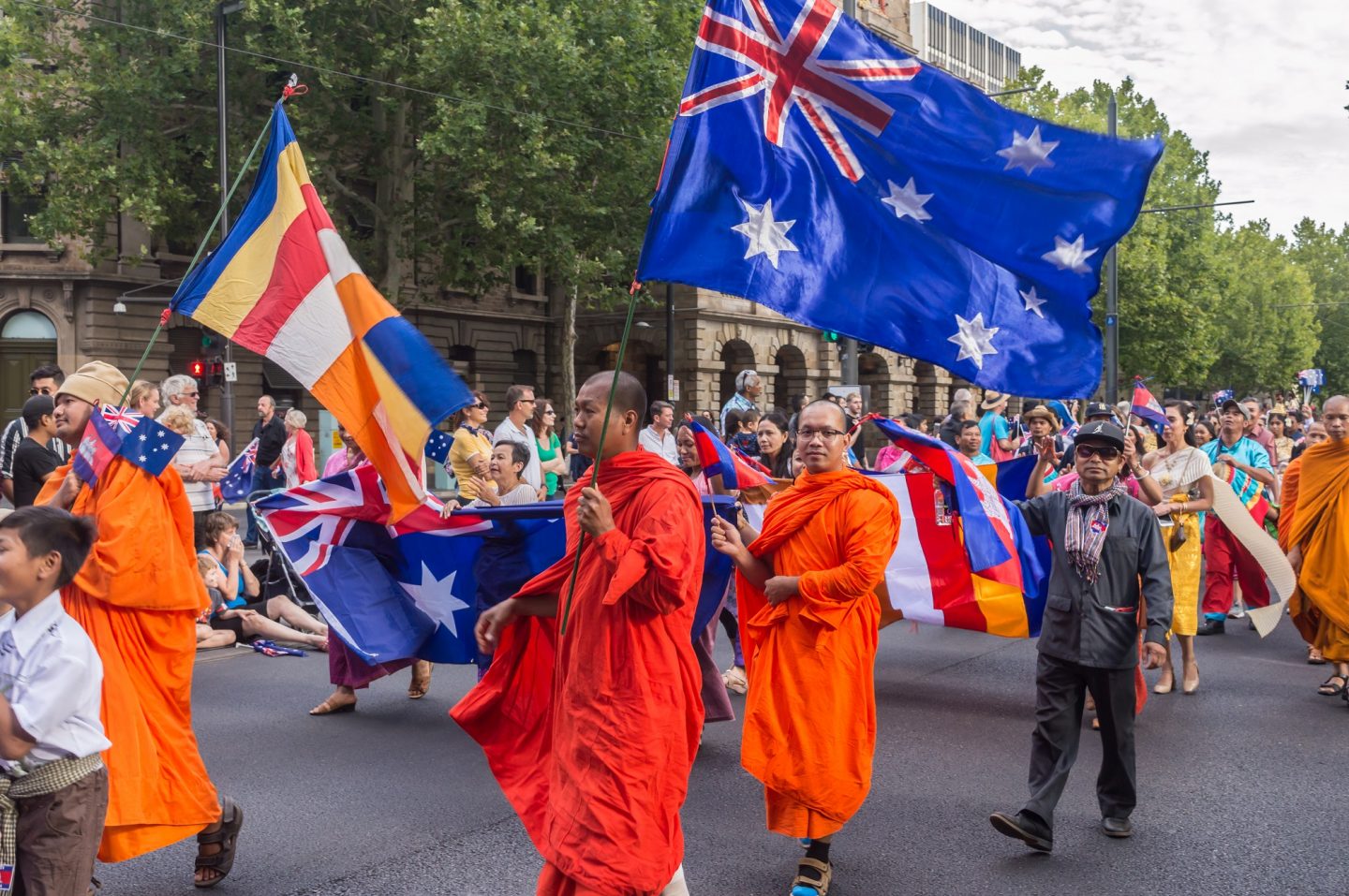 The 2019 Australia Day parade makes its way down King William Street