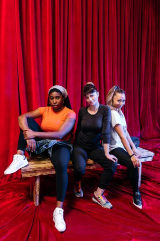 Dance Nation cast members Chika Ikogwe, Amber McMahon and Yvette Lee