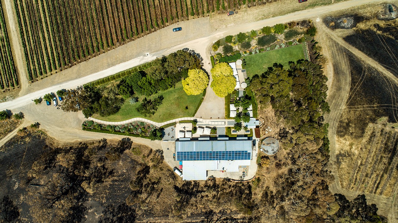 Drone photography reveals how close fires came to Golding Wines' main building