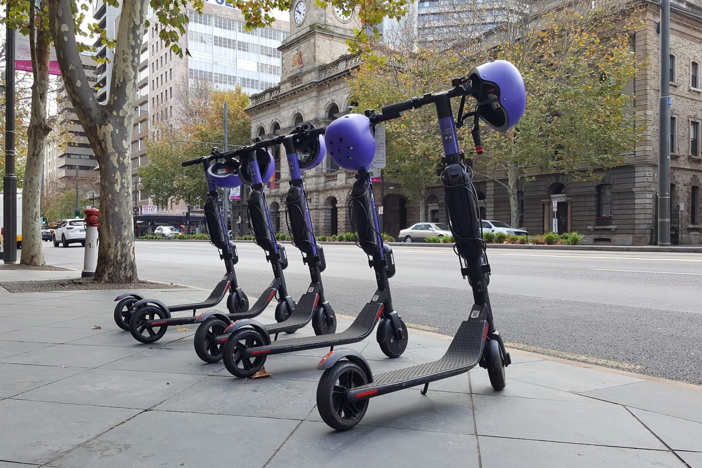 Beam e-scooters opposite Adelaide Town Hall