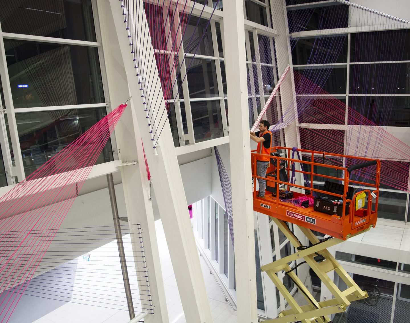 Steven Bellosguardo installing Flight Paths at the Adelaide Airport, 2019