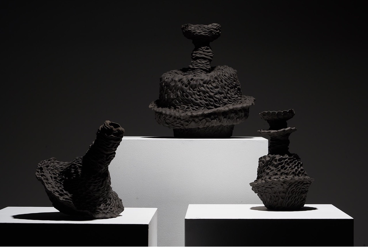 Sam Gold, Votive scarva vessels, 2020, black stoneware, dimensions variable