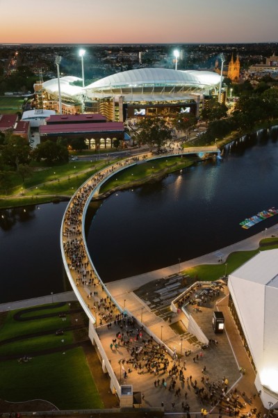 Riverbank-Precinct-Adelaide-Review-AIA-Adelaide-Oval-Footbridge-River-Torrens-Aerial-shot