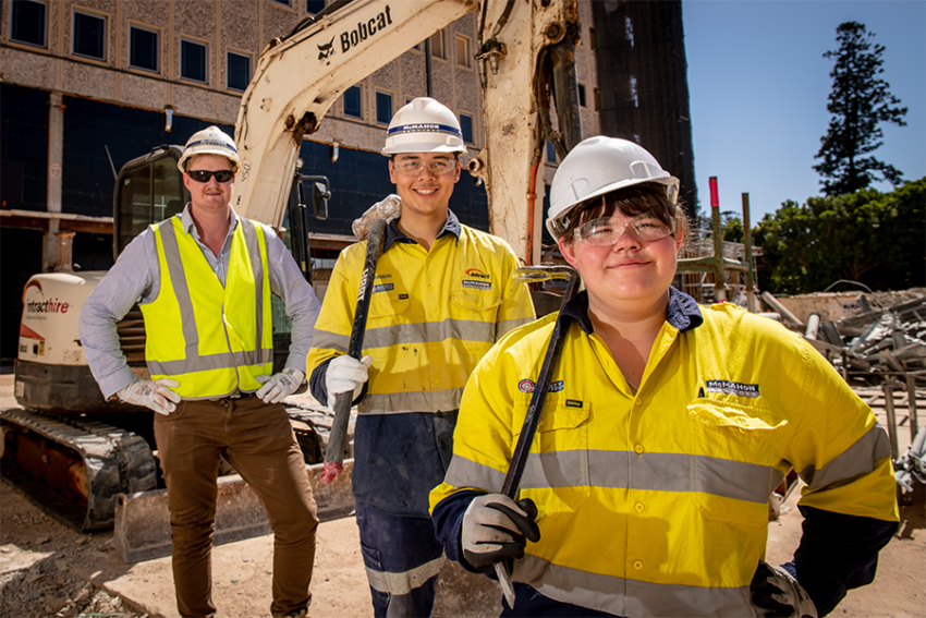 McMahon Services Project Manager Simon Kenny with Taleesha and Harrison at Lot Fourteen.